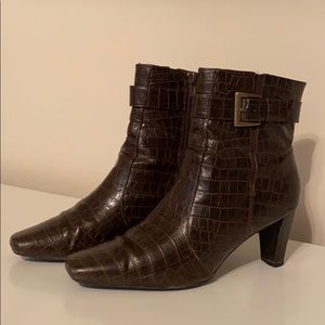 Brown Leather Snakeskin Booties